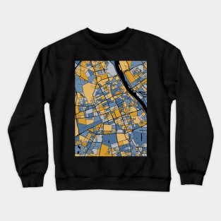 Warsaw Map Pattern in Blue & Gold Crewneck Sweatshirt